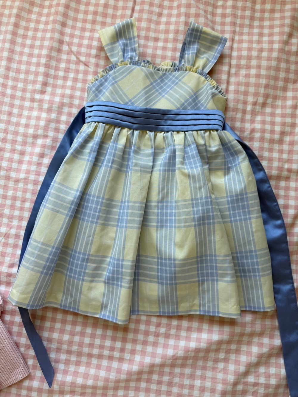 Rare Editions Yellow and Blue Plaid Dress with Blue Sash